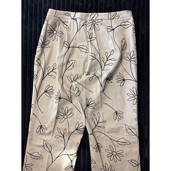 Harold’s Brown Floral Embroidered Wide-Leg Trousers Size 8 Pleated 29” Inseam - Picture 4 of 5